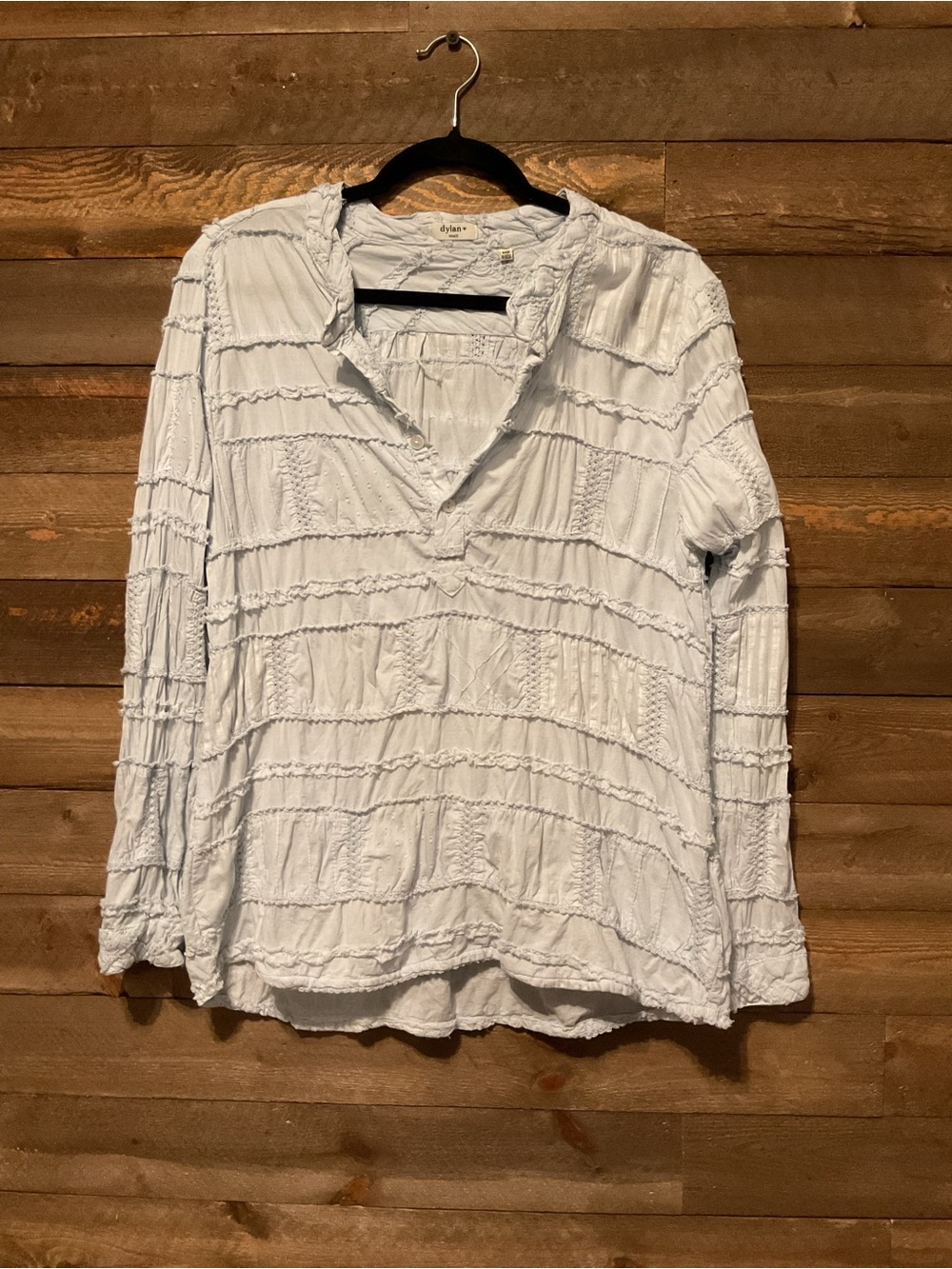 Dylan Women's Blouse Baby Blue Bohemian Patchwork Textured Size Small